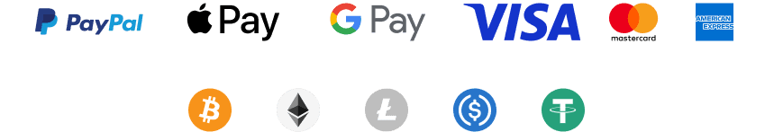 Pay easily with Card, PayPal, Bitcoin, USDT, and other cryptocurrencies