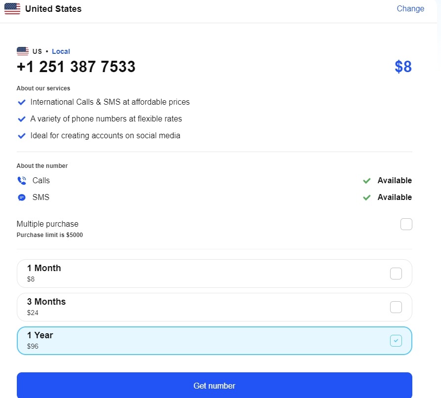 USA phone number’s mane page
