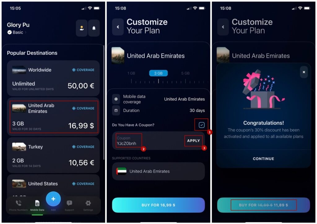 Choose eSIM mobile data country Mobile App