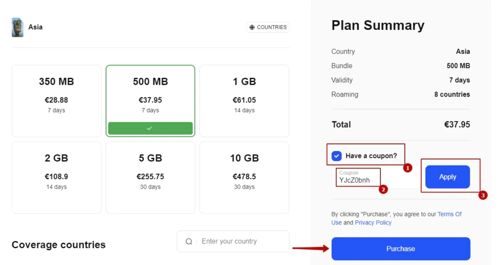 Pay for the eSIM tariff