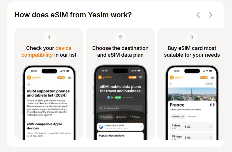 YeSIM setup guide page