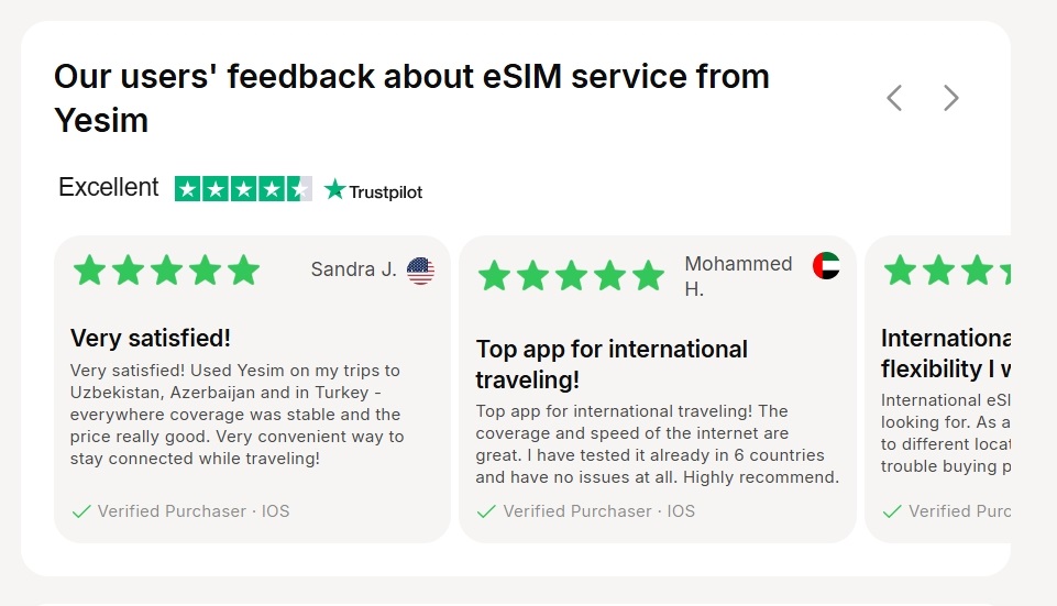 YeSIM users’ feedback page