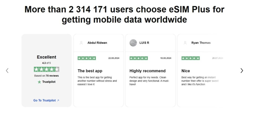 eSIM Plus users’ feedback page