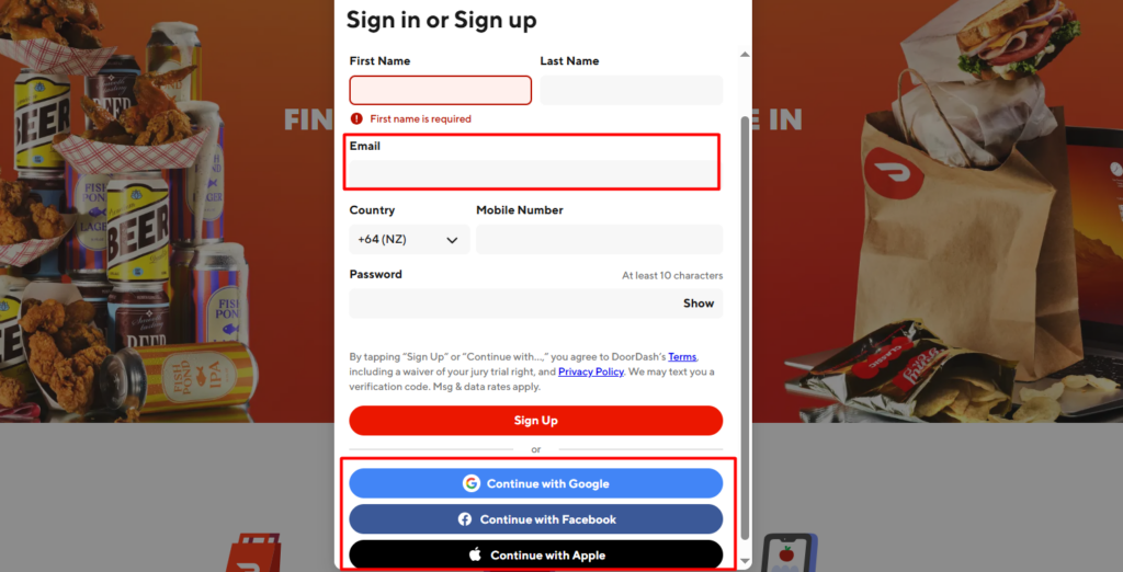 Sign Up for DoorDash