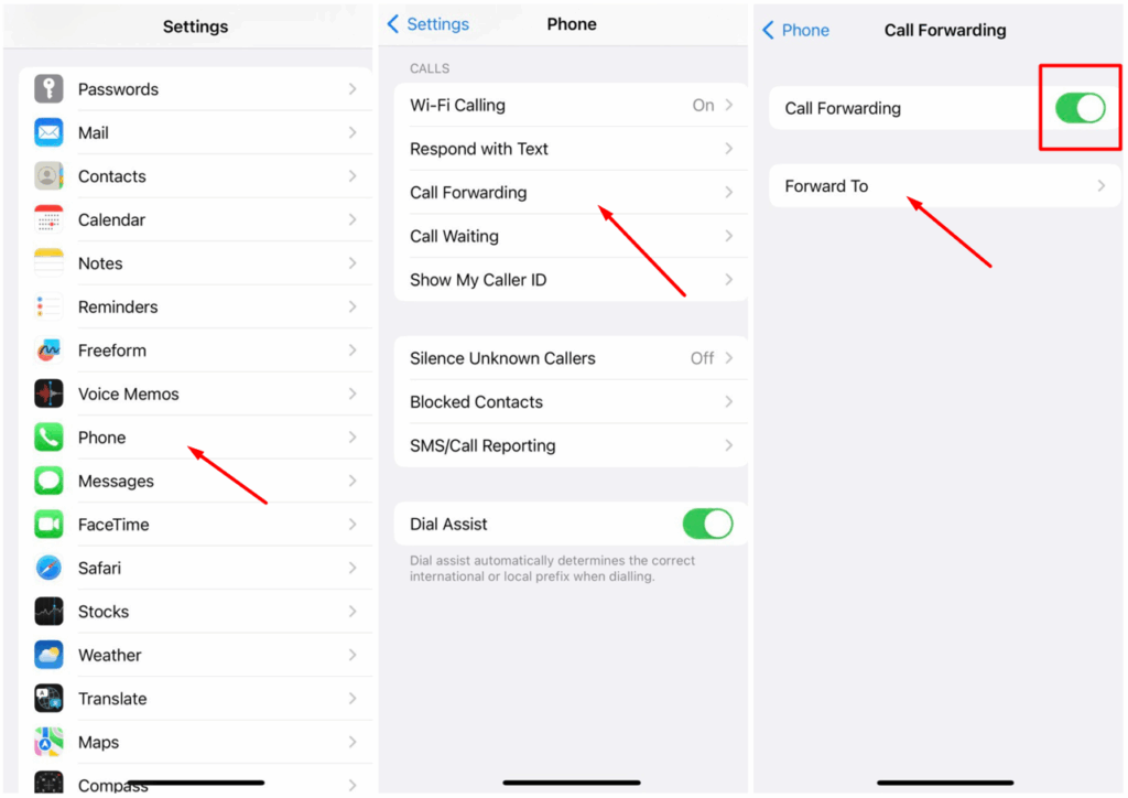 settings activate call forwarding on iPhone