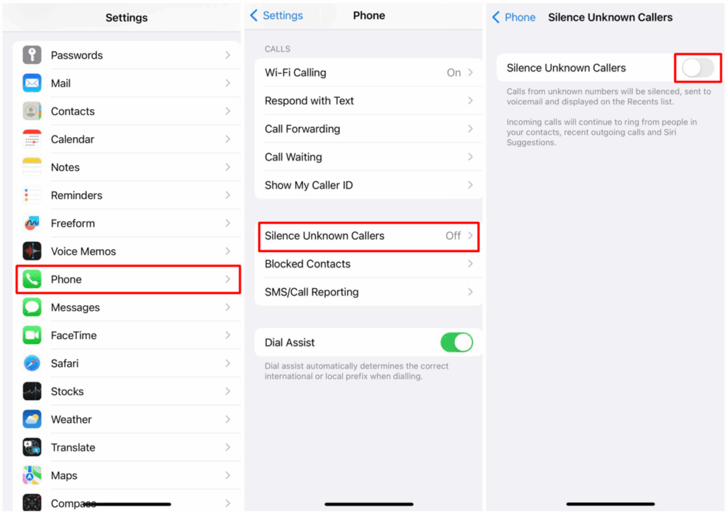 settings No Caller ID Number