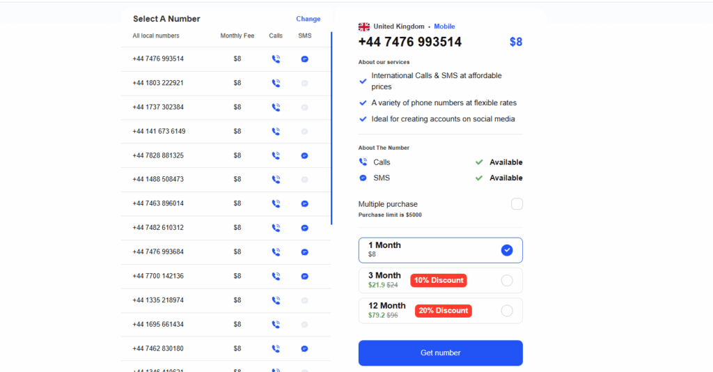Cost of UK Number for WhatsApp