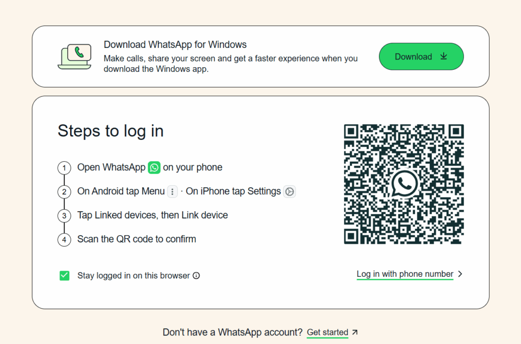 WhatsApp Web main page
